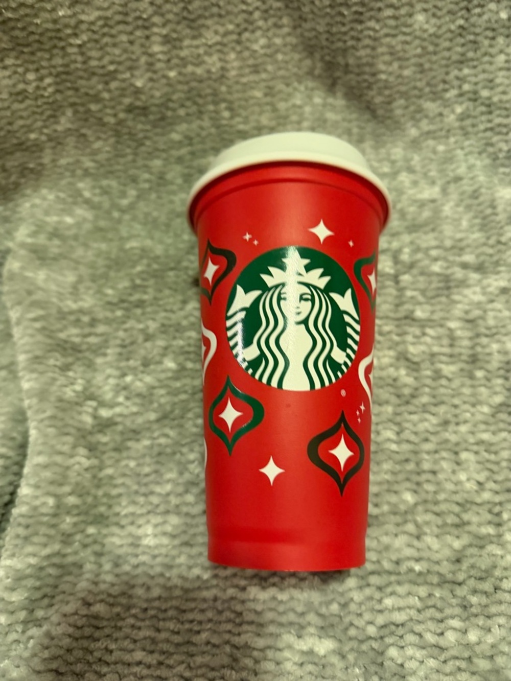 Starbucks Red Holiday Cup with Green Logo and White Lid NWOT